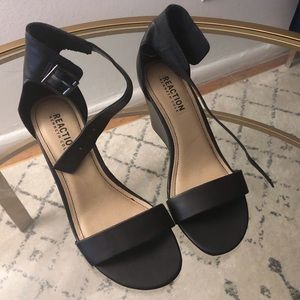 Kenneth Cole Black Leather Wedge Sandals